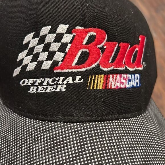 BUDWEISER - NASCAR Official Beer Sponsor Vtg 90s Black  BUD Dad Skate Hat Cap - Picture 2 of 9